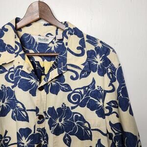 Paradise Bay Hawaii Yellow Blue Hawaiian Shirt Men's Size Large